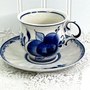 Antique Kuznetsov Russian Imperial Porcelain Tea Cup & Saucer Gzhel Blue 8 Oz